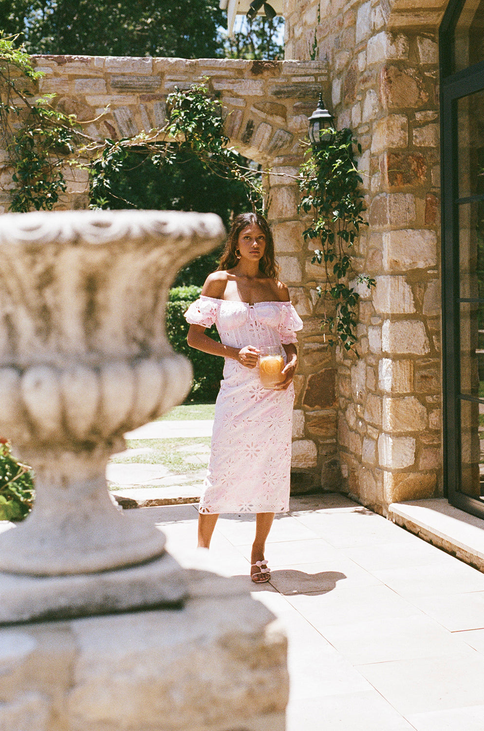 Jhene Off Shoulder Midi Dress - Pink