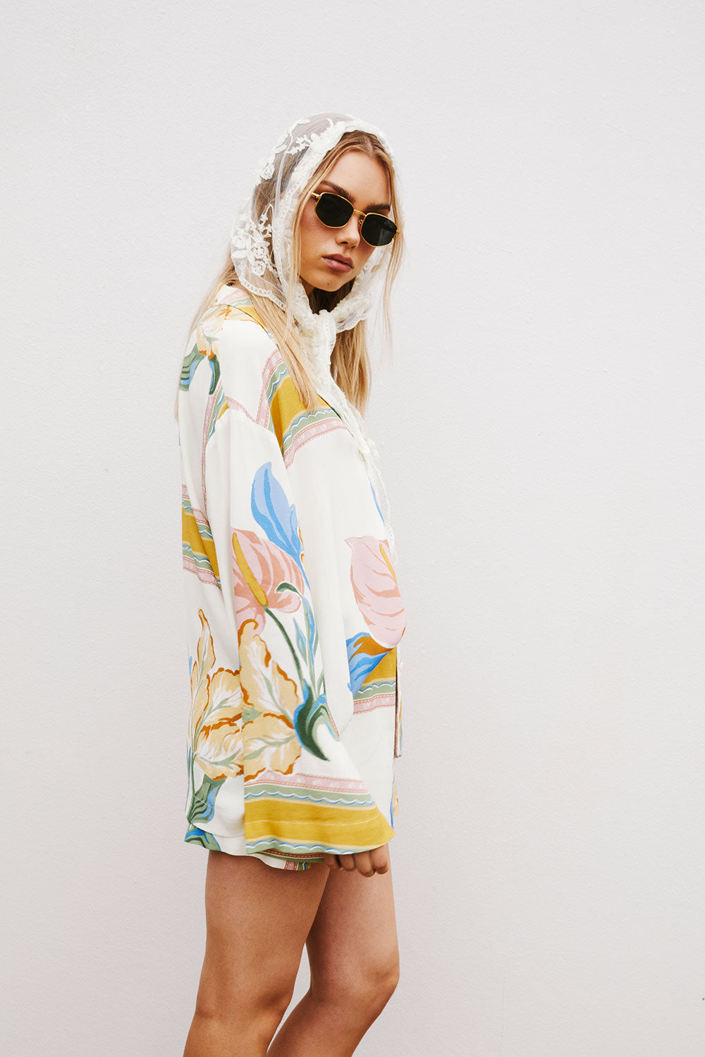 White and Yellow Botanique Button-Up Keziah Top