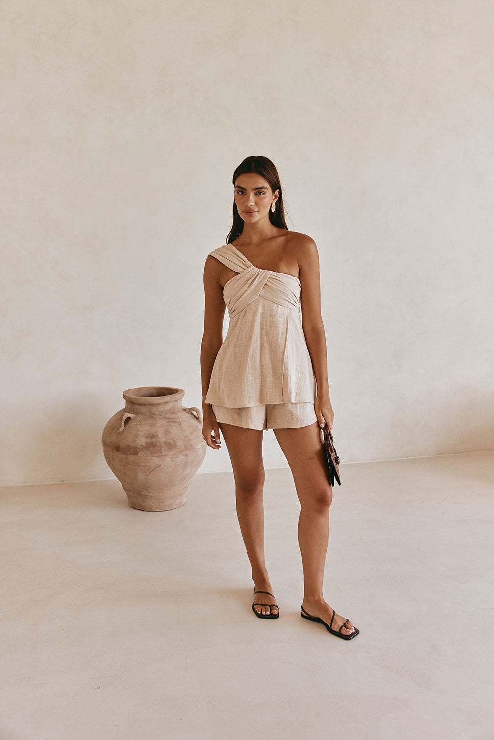 Taupe Elastic Drawstring Aramika Shorts