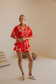 Seona Elasticated Shorts - Evoke Red, White