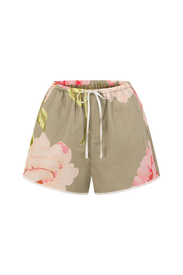 Fiori Green Floral Print Drawstring Meadow Shorts