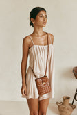 Yuka Woven Messenger Bag - Tan, Brown