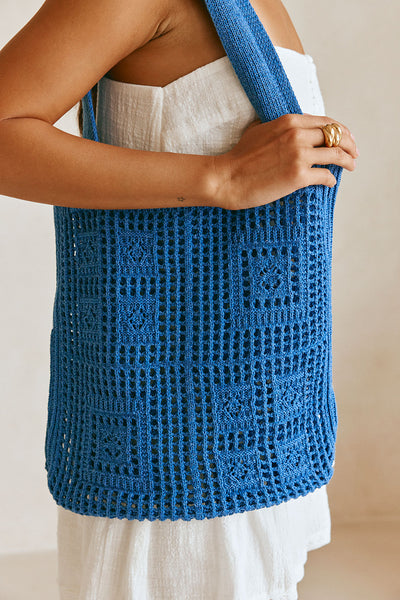 Sia Crochet Tote - Blue