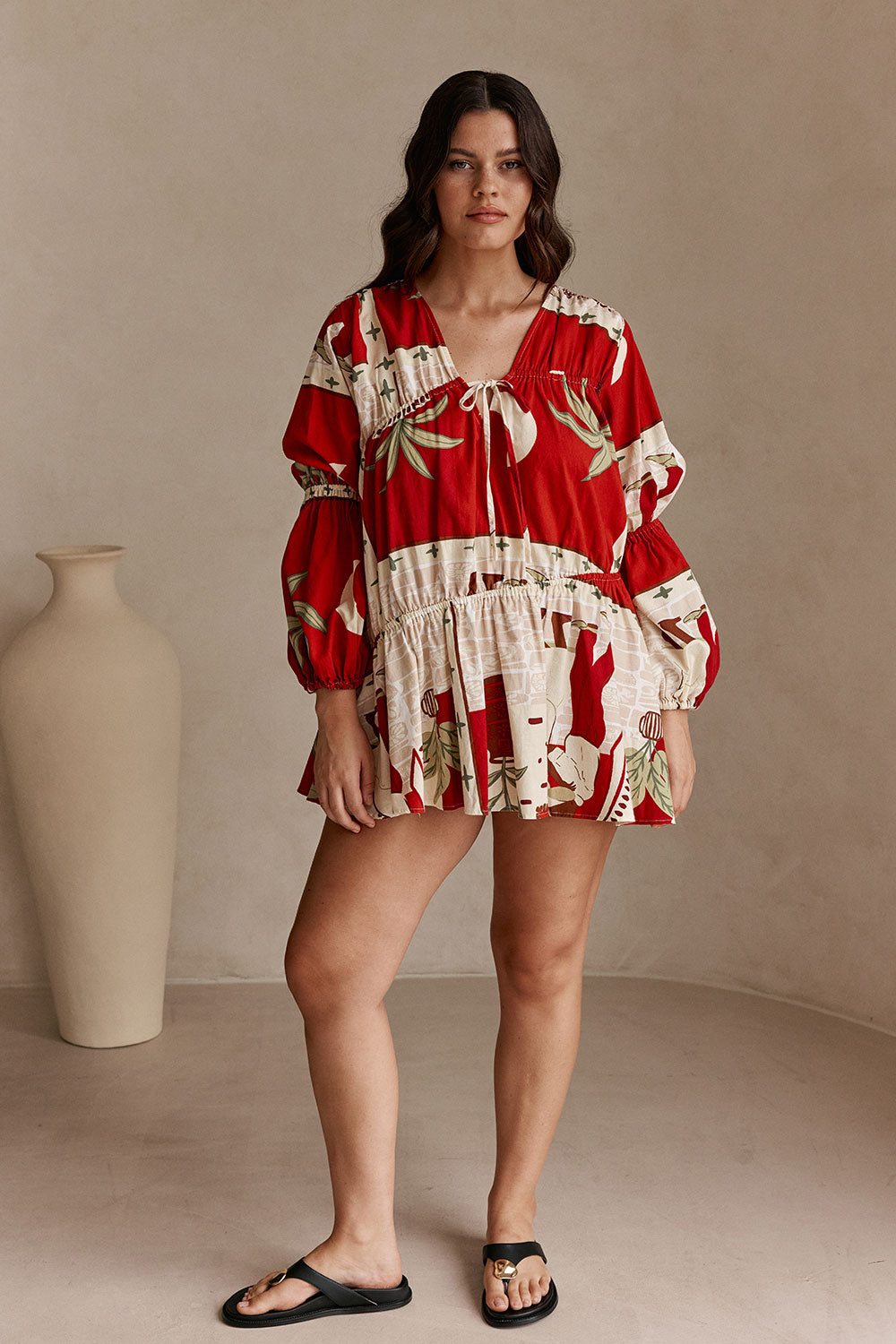 Red Palma Vista Ruched Mini Esperenza Dress