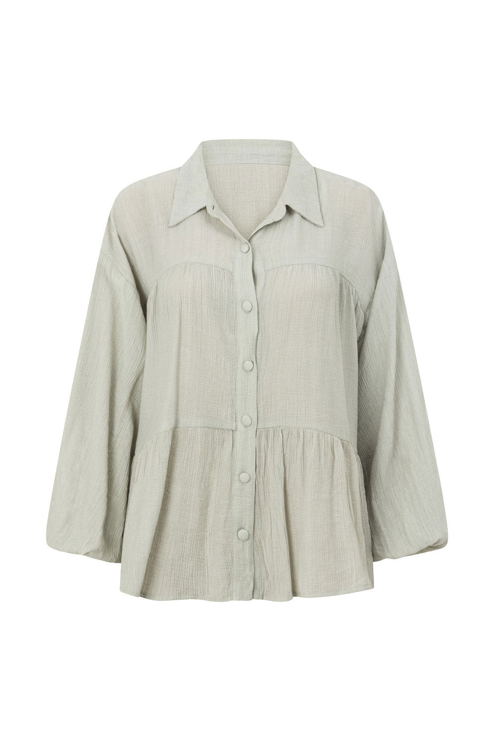 Sage Green Long Sleeve Button Up Collar Huxley Top