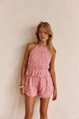 Pink Ruched Halter Backless Adira Playsuit