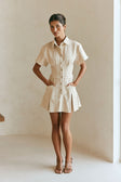 Tan Short sleeve Button Up Collar Mini Dela Dress