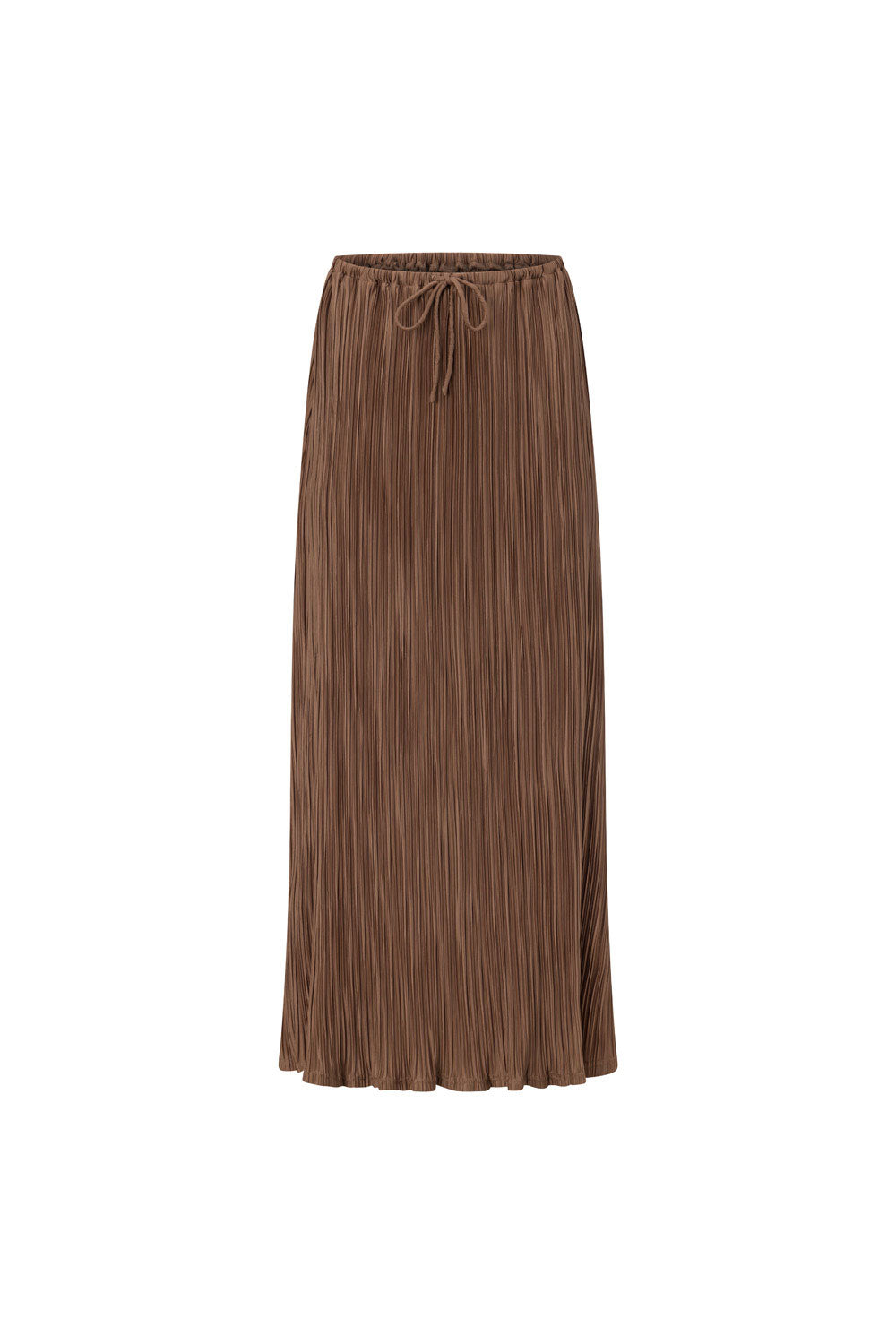 Brown Silky Pleat Drawstring Maxi Catalyna Skirt