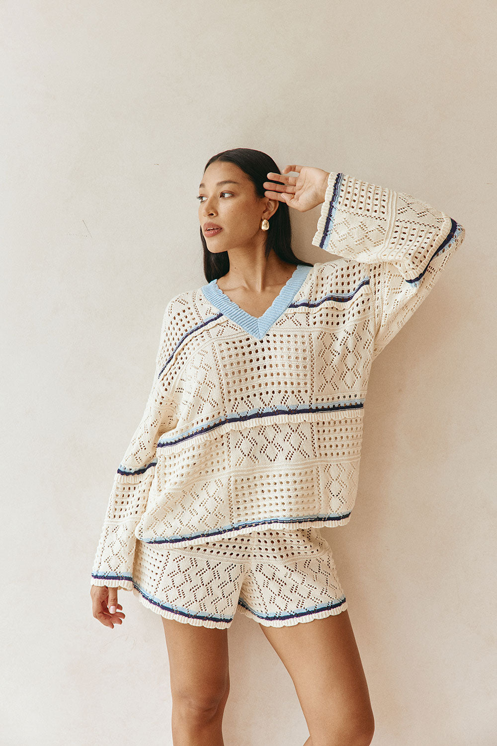 Cream Patch Crochet Knit High Waist Balia Shorts