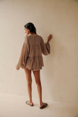 Huxley Panelled Button Up Collared Long Sleeve Top - Brown