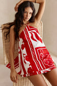 Red Voyage Print Halter A Line Mini Tasmin Dress