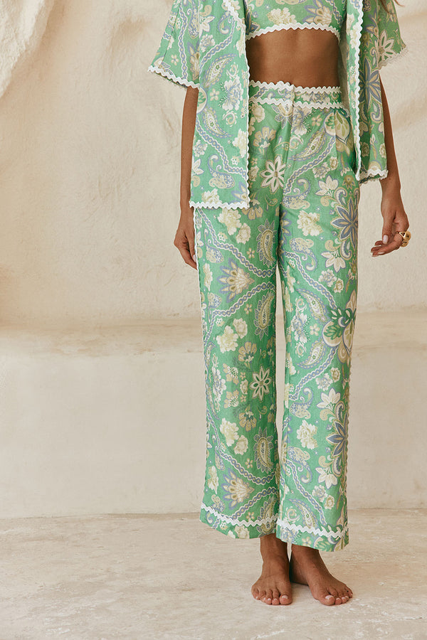 Green Floral Heritage print Kelia Trouser Pants