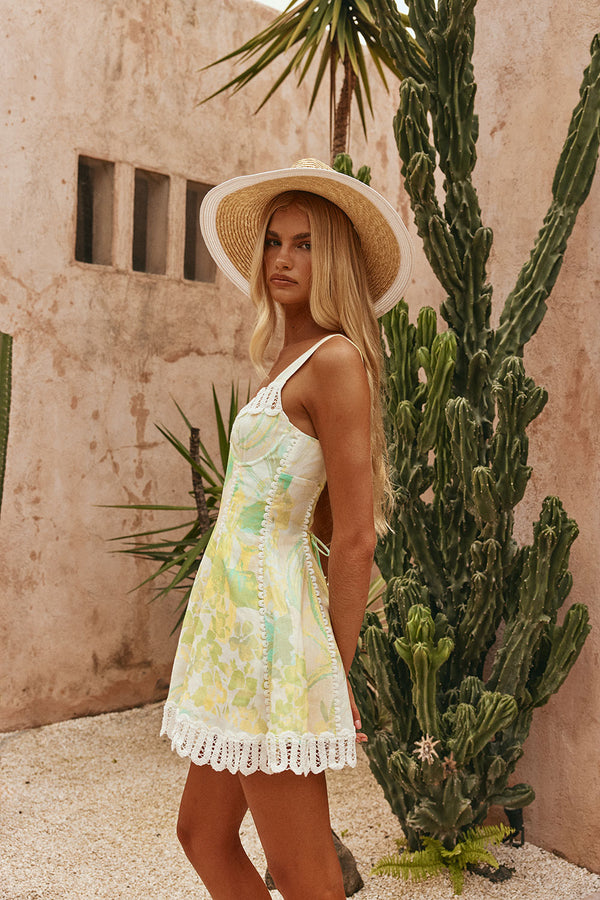 Green Fiore Festivio Print A Line Mini Stelle Dress