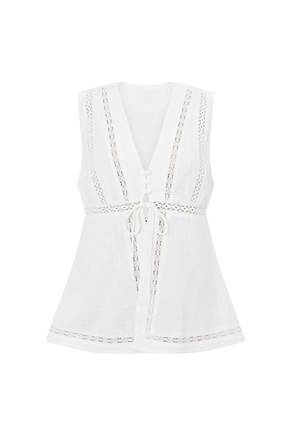 White Cotton Lace V Neck Split Cerelia Top