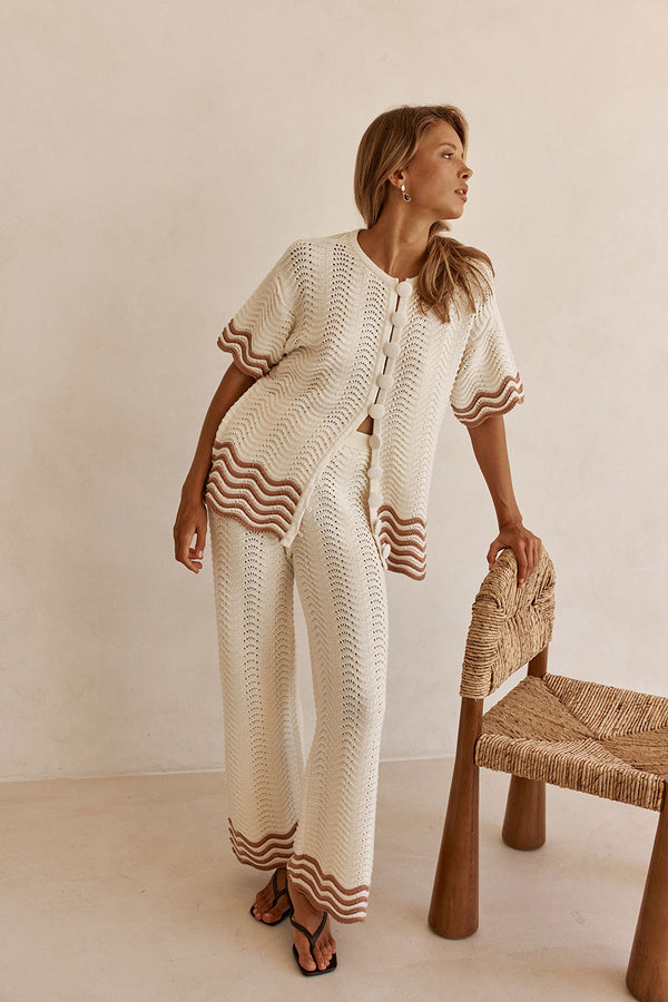 Cream Wavy Knit High Waist Janaya Pants