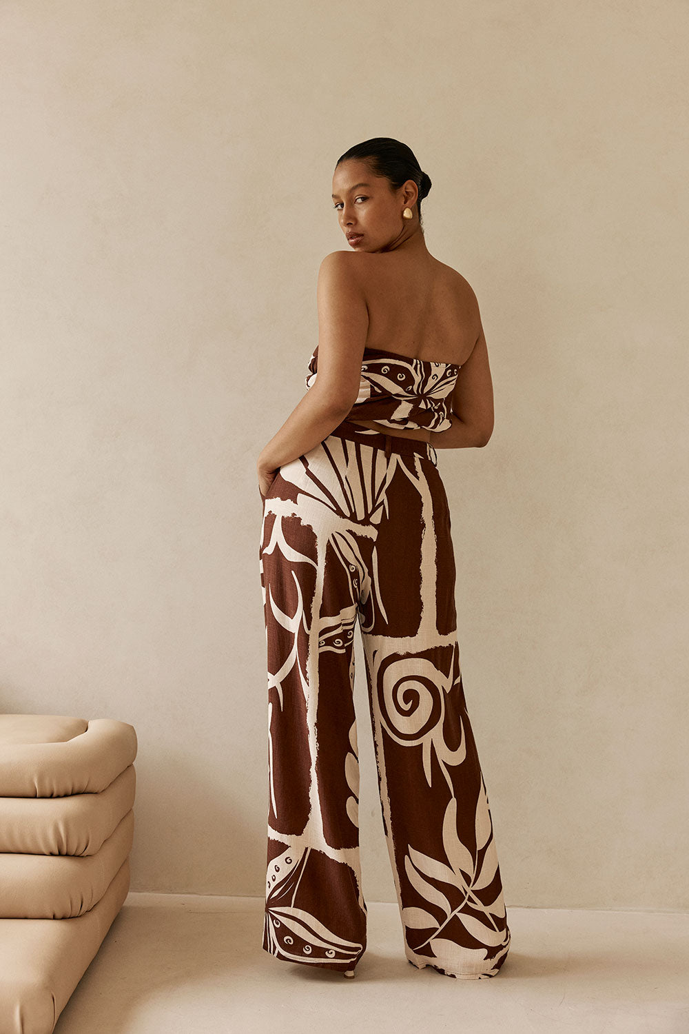 Brown and Cream Painted Tiles Print Presley Pants