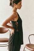 Zen One Shoulder Side Tie Top - Black