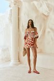 Red Floral Barocca Print Off Shoulder Mini Issa Dress