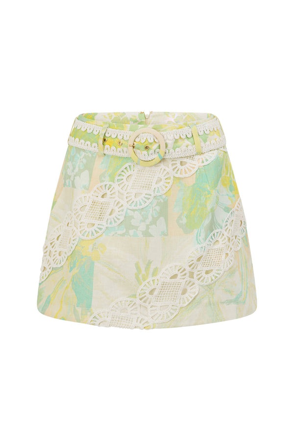 Green Fiore Festivo Print A-Line Mini Aquila Skirt