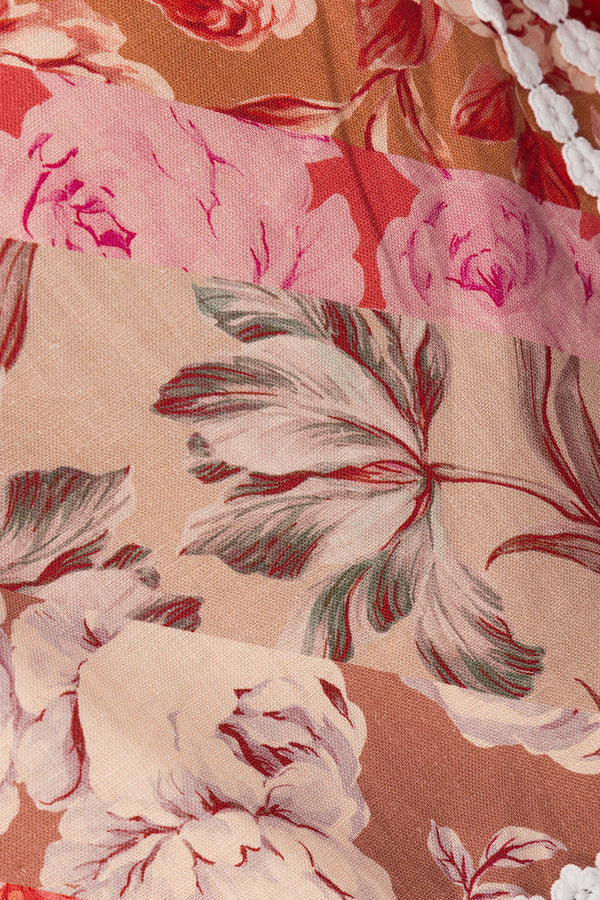 Red Floral Solafleur Print Wrap La Dolce Vita Skirt