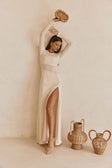 Beige Long Sleeve Slit Maxi Kay Dress 