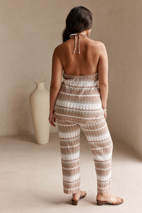 Tan and White Stripe Knit Halter Paz Jumpsuit