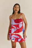 Valley Red Print Strappy Tiered Vian Top