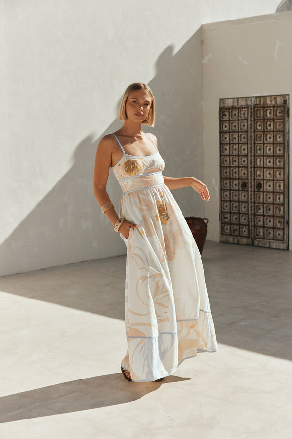 Pink Vintage Bloom Print Maxi Genevieve Dress