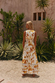 White Agalia Floral Print V Neck Maxi Clover Dress