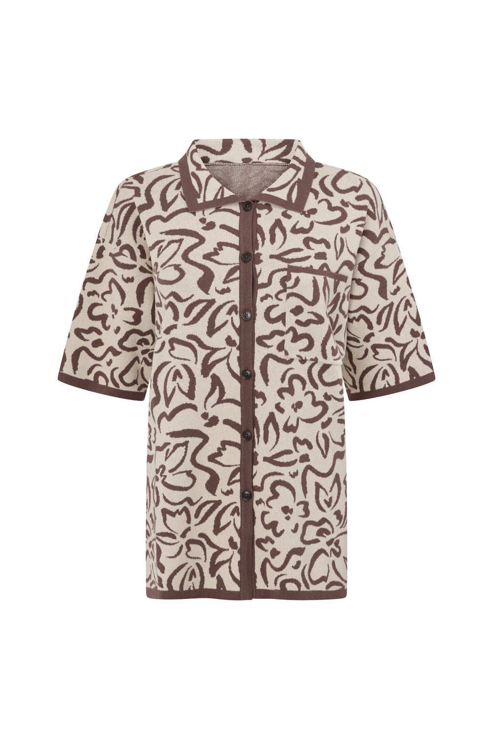 Cream And Brown Floral Button Up Collar Sarai Top