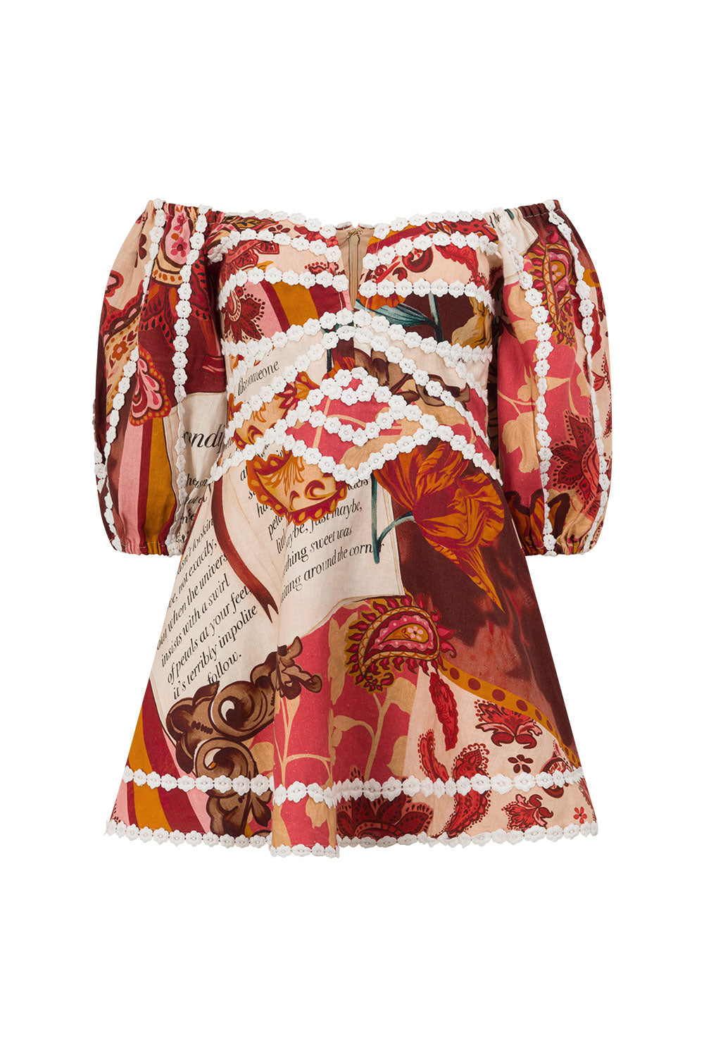 Red Floral Barocca Print Off Shoulder Mini Issa Dress