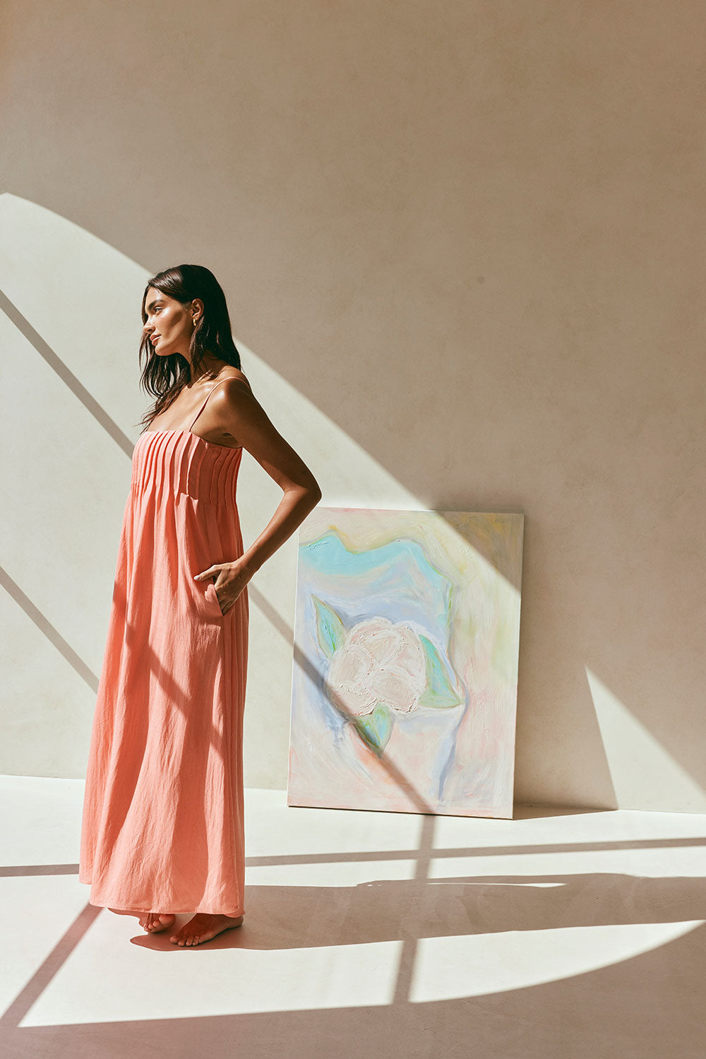 Pink Strappy Pleated Maxi Ada Dress 