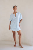 Cassie Button Up Top - Blue White