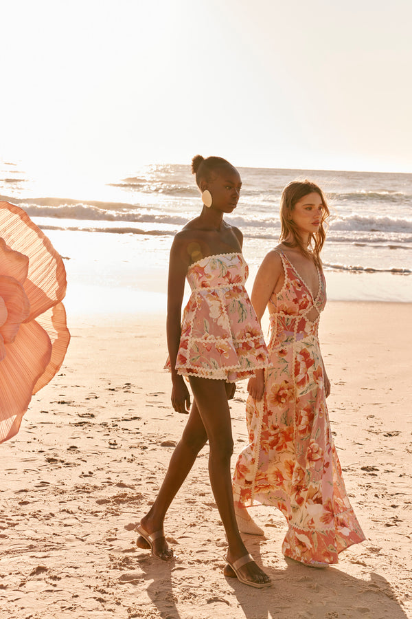 Pink Desert Rose Print Strapless Hera Playsuit