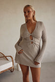Stone Grey Long Sleeve Cut Out Mini Ivy Dress