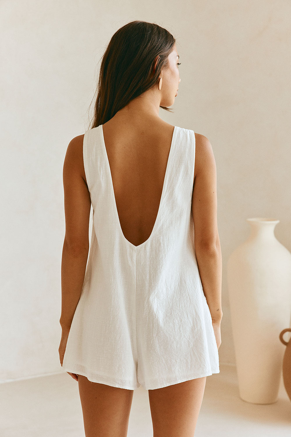 White Cotton Boxy Brita Playsuit