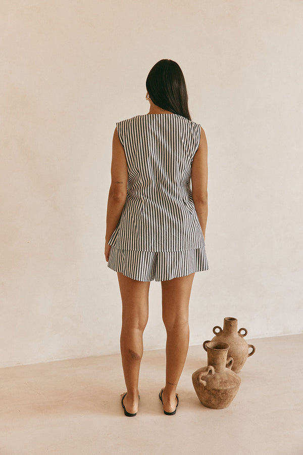 Black and White Stripe Tie Dalia Top