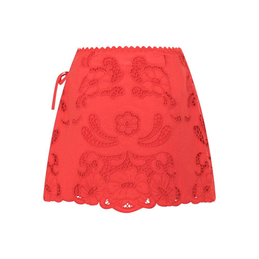 Florentina Mini Wrap Skirt - Red