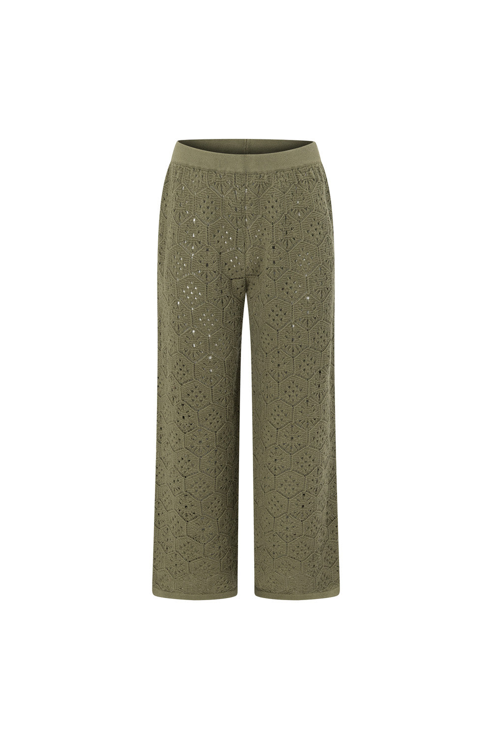 Khaki Green Crochet Knit High Waist Umiko Pants
