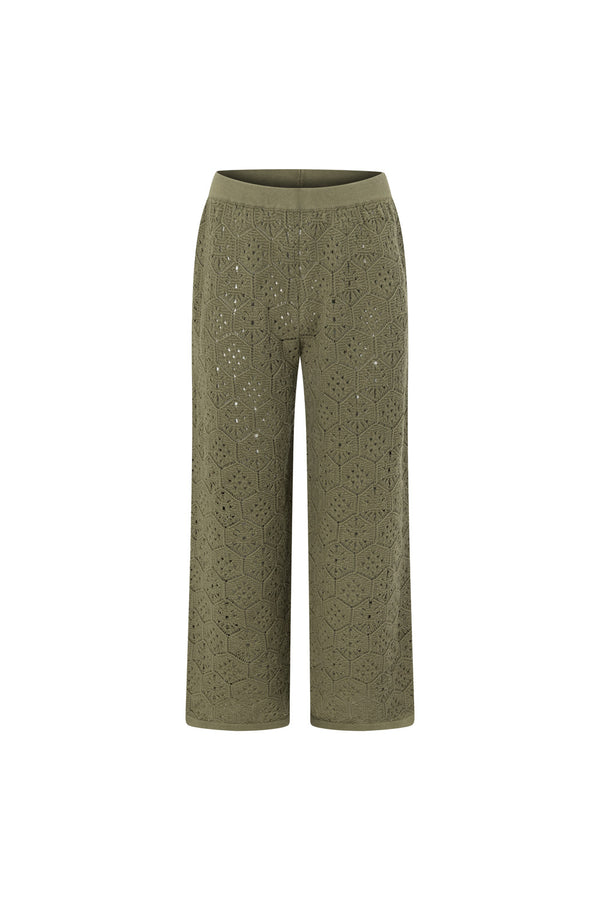Khaki Green Crochet Knit High Waist Umiko Pants