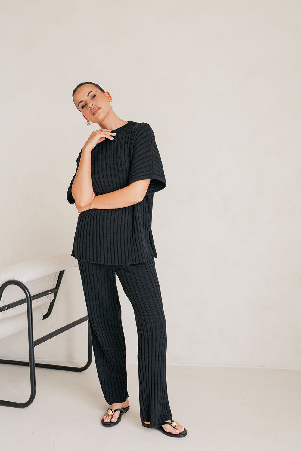 Celine Knit Ribbed Pants - Black