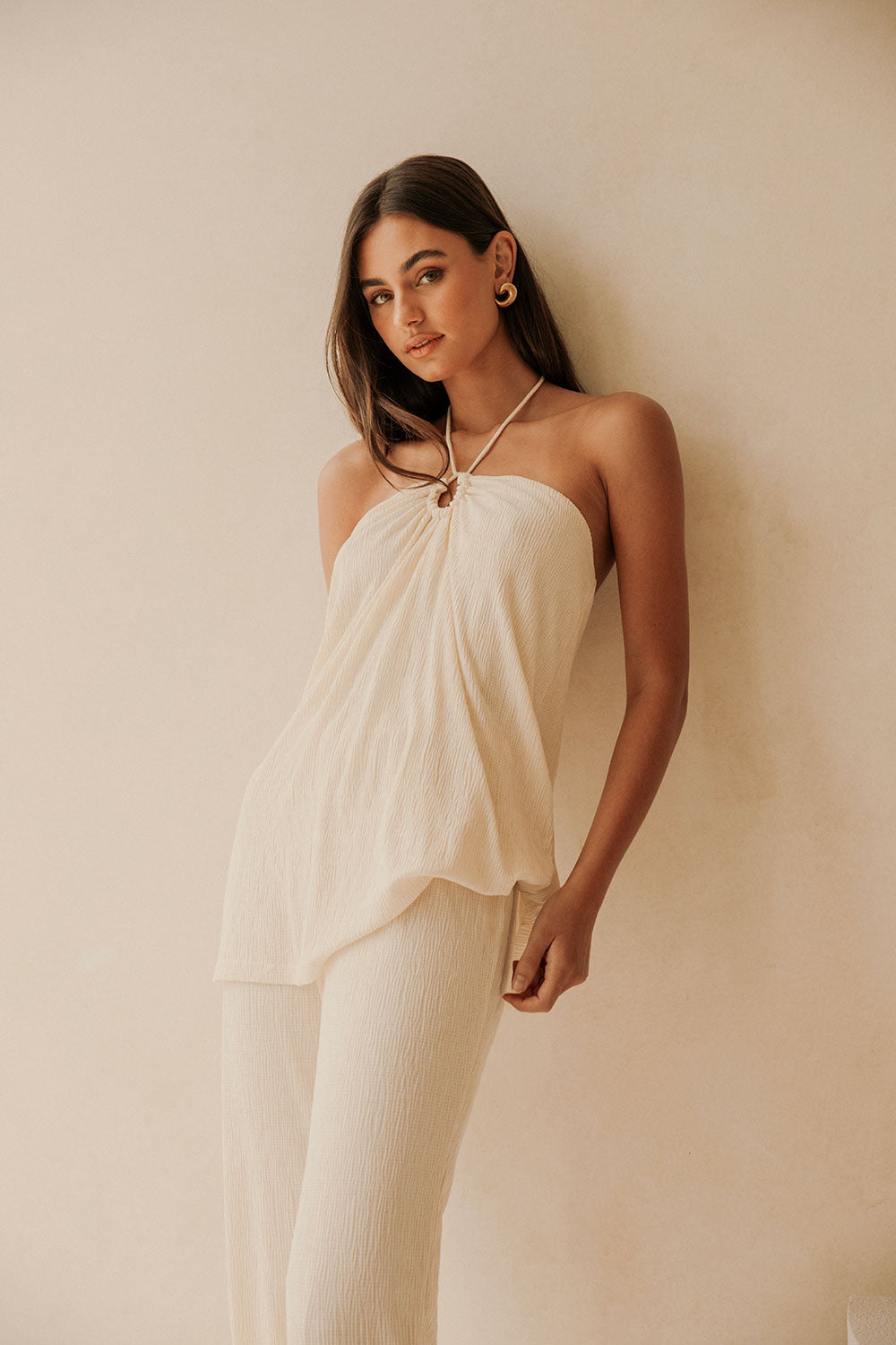Cream Halter Top Overlay Ayden Jumpsuit