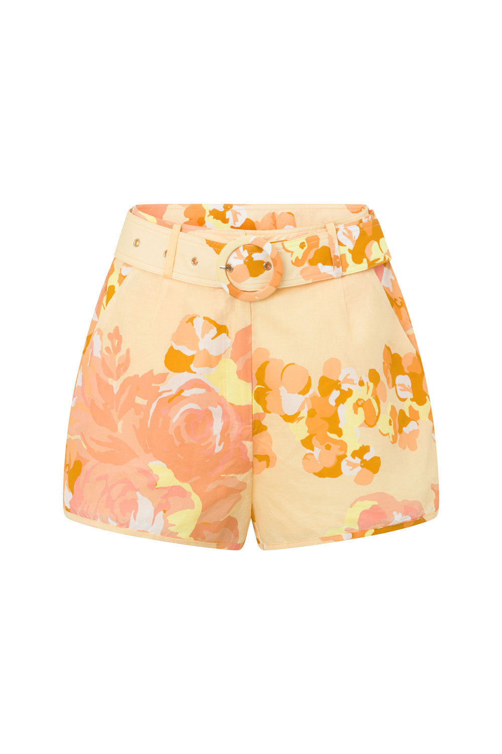 Yellow Floral High Waist Belted Sicily Shorts