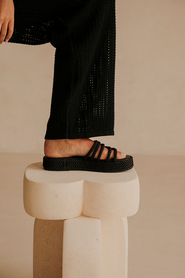 Black Rope Detail Fiore Platform Sandals