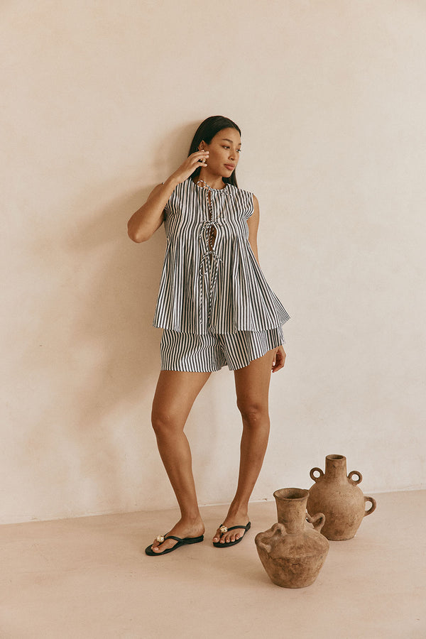 Black and White Stripe Tie Dalia Top