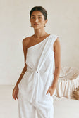 White Plaid One Shoulder Split Knot Sofia Top