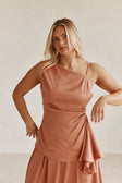 Coral Asymmetric Ruched Backless Hailey Top