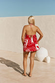 Red Voyage Print Halter A Line Mini Tasmin Dress