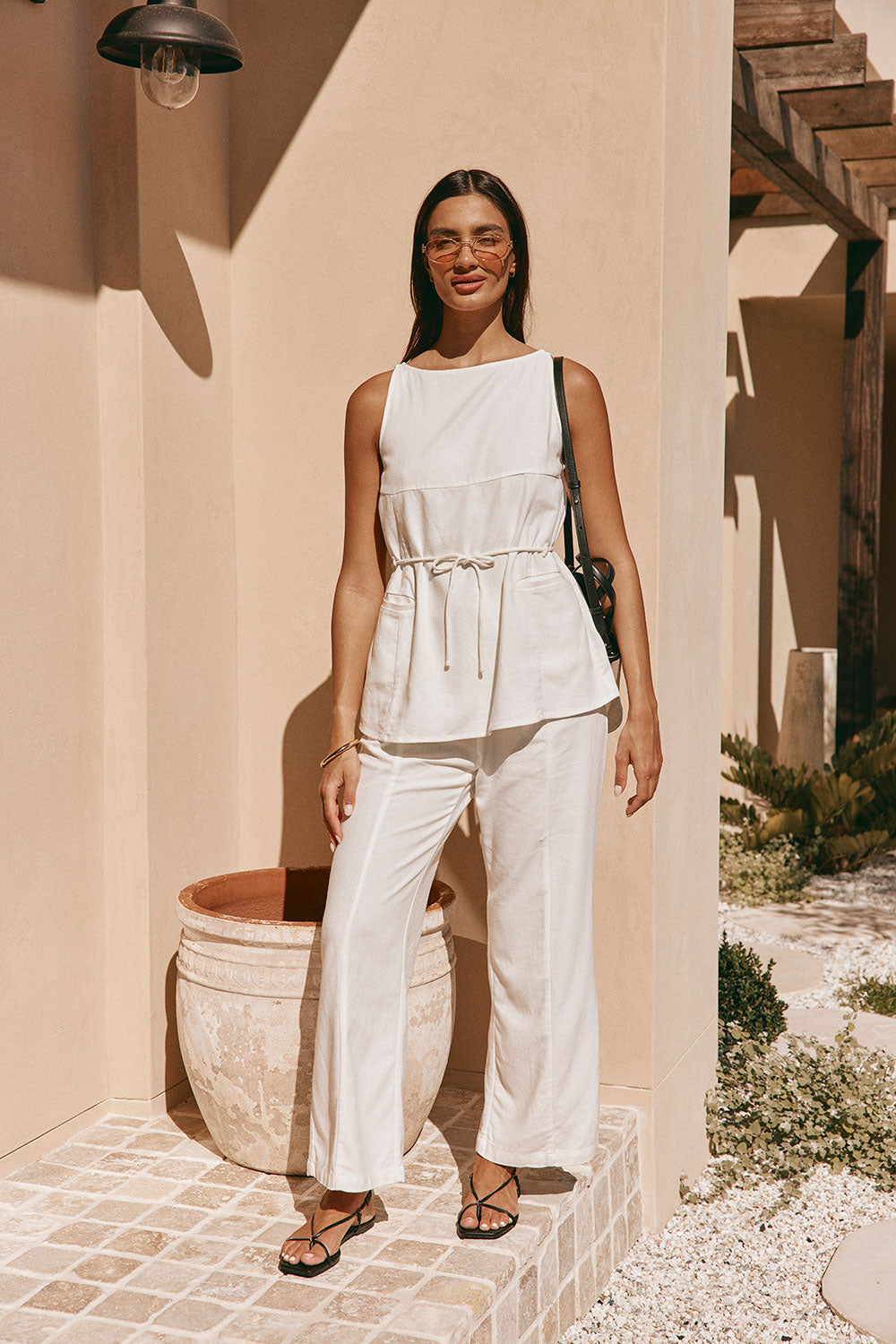 White High Waist Belt Hanoi Pants