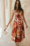 Red Floral Barocca Print Sweetheart Maxi Alessa Dress